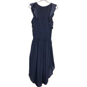 Navy Blue Ruffled Sleeveless Midi Dress Size Medium Boho‎ Sexy Western Classic